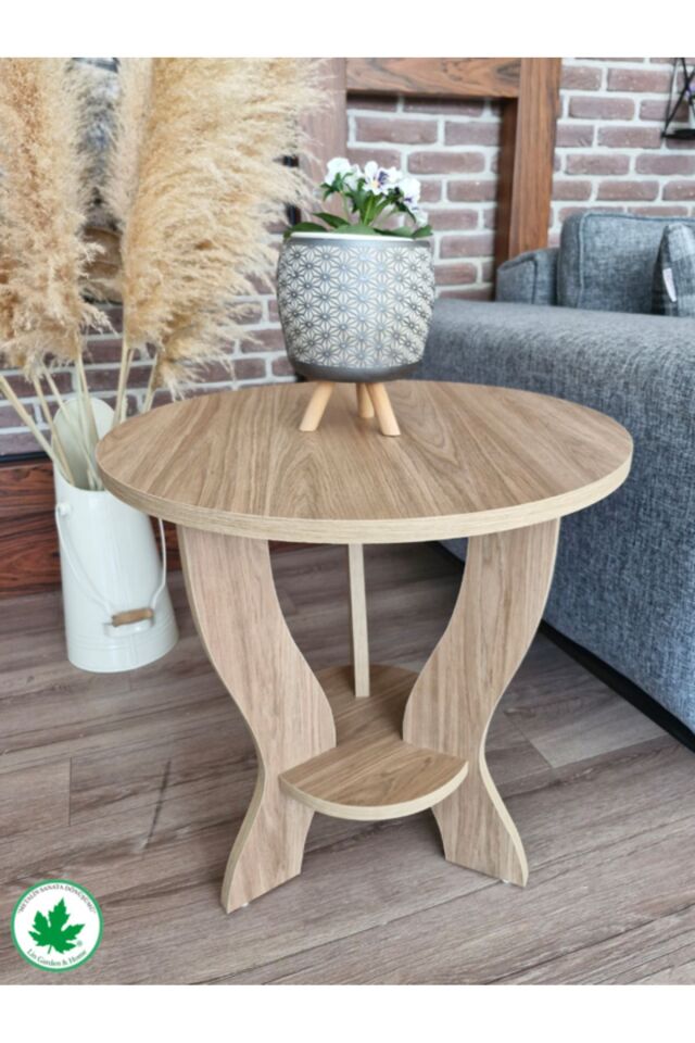 Ahşap Yuvarlak Yan Sehpa, Dekoratif Sehpa, Portatif Sehpa, Demonte Sehpa Ahşap