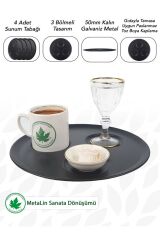 21cm 4'lü Set Kahve, Su, İkramlık 3 Bölmeli Sunum Tepsisi, Sunumluk, Kahve, Çay Tepsisi