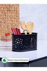 Desenli Tel Kulplu Bölmeli Metal Çatal Kaşıklık, Organizer