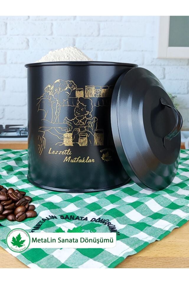 Metal Kapaklı Saklama Kabı Erzak Kabı Organizer Kutu (Anne Kız Lezzetli Mutfaklar Baskılı)