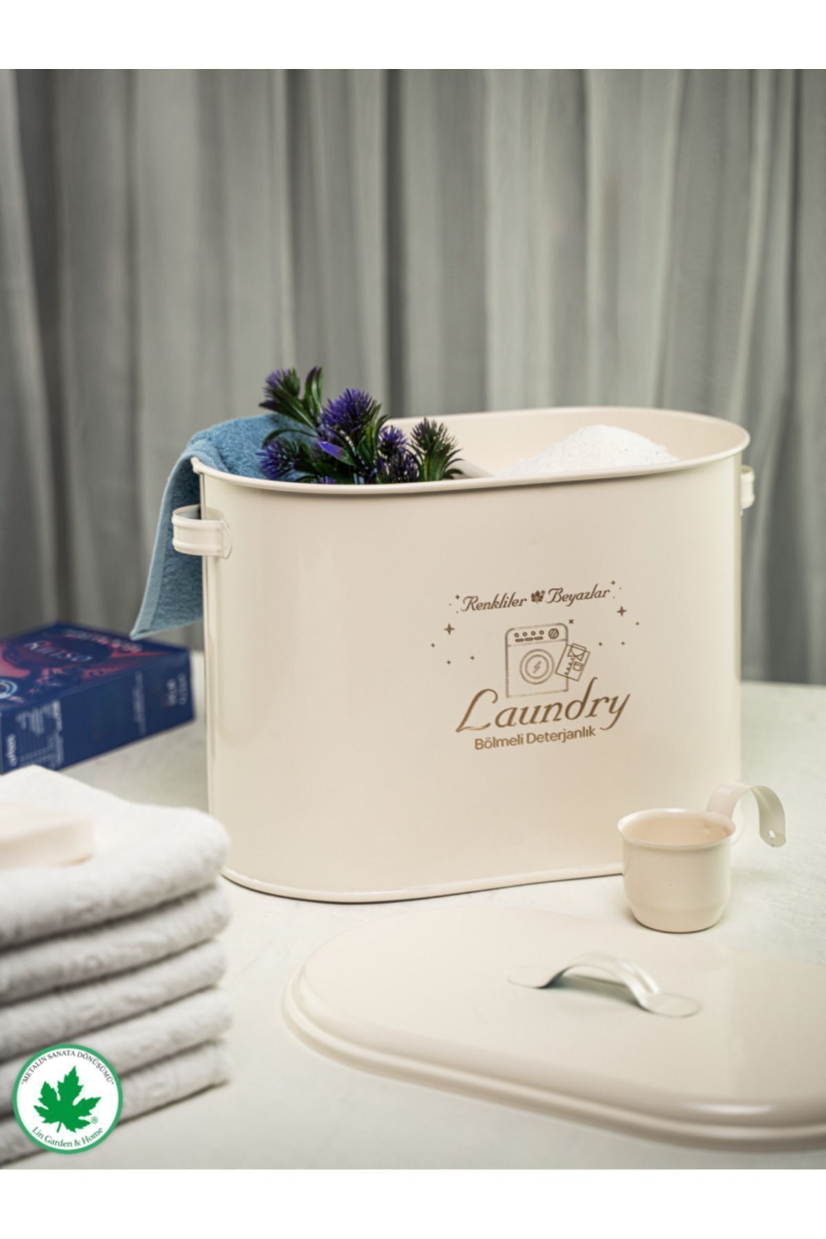 Bölmeli Metal Kapaklı Ölçekli Deterjanlık, Toz Deterjanlık, Banyo Deterjanlık, (laundry Baskılı)