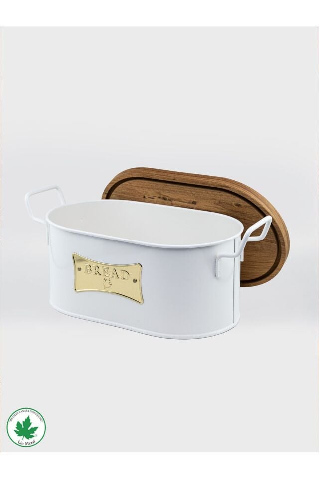 Ahşap Kapaklı Tel Kulplu Metal Ekmeklik (bread plakalı)