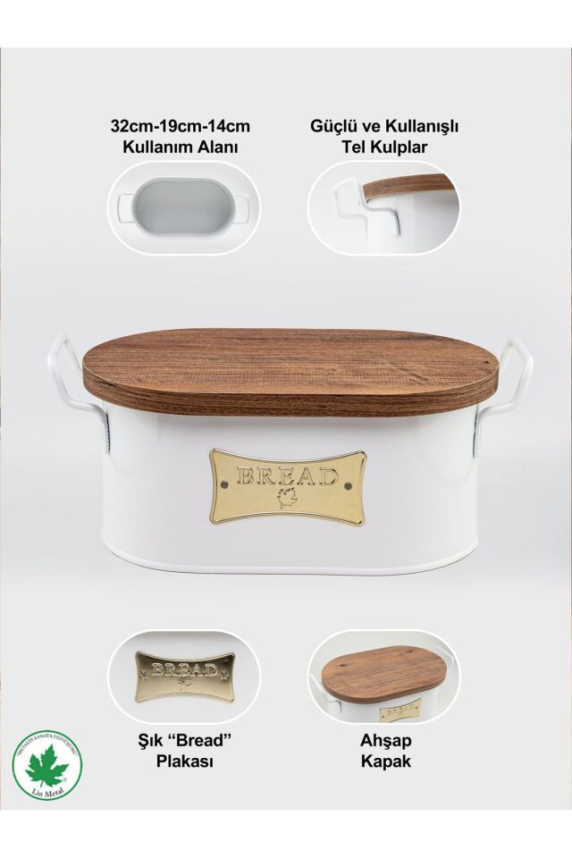 Ahşap Kapaklı Tel Kulplu Metal Ekmeklik (bread plakalı)