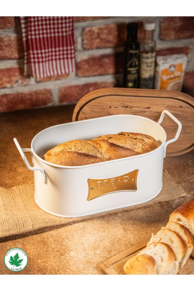Ahşap Kapaklı Tel Kulplu Metal Ekmeklik (bread plakalı)