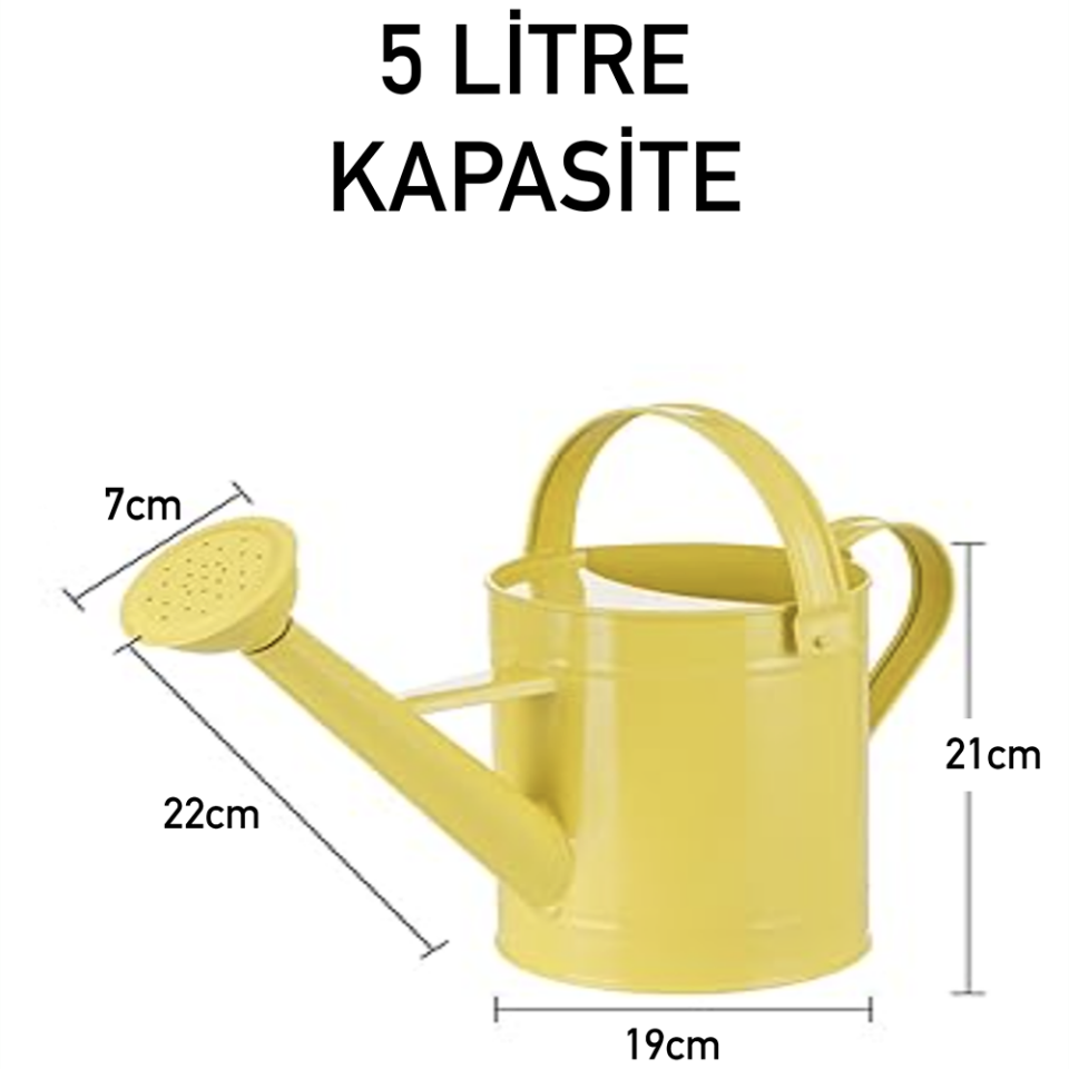 Fritilya 5 Litre Metal Sulama Kabı, Galvaniz Bitki Sulama Kabı Metal Orta Boy Sulak Sarı