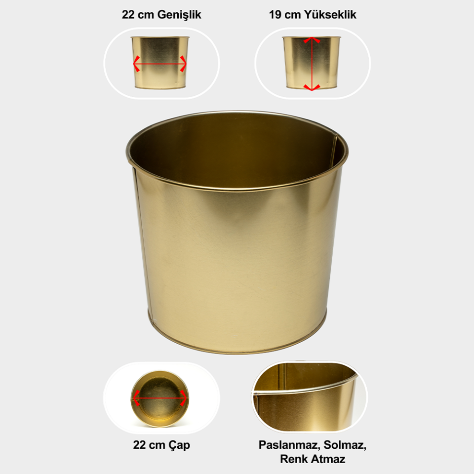 Altın Renkli Çiçek Ve Bitki Saksısı 22 Cm Çap