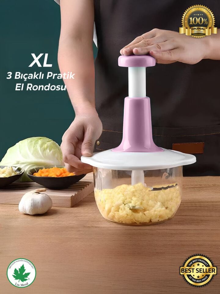 Bas Kes Xl Pratik El Robotu 1500ml Yeni Nesil Doğrayıcı, Büyük El Rondosu , Pratik Rondo