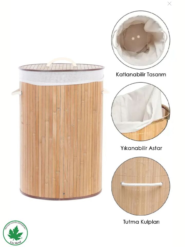 El Yapımı Bambu Yuvarlak Çamaşır Sepet, Hasır Kirli Sepeti STD Katlanır Bambu Yuvarlak Çamaşır Sepeti Klasik