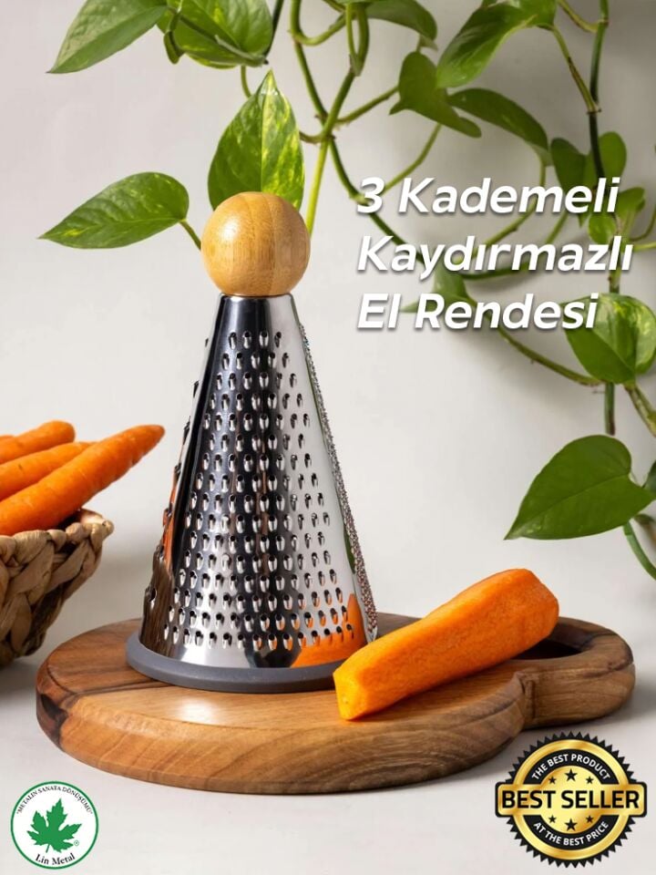 Silikon Tabanlı Lüks Konik RENDE 20 Cm Bambu Topuzlu Kaydırmaz 3 Bıçaklı