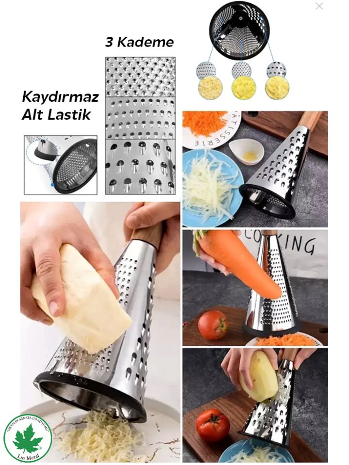 Silikon Tabanlı Lüks Konik RENDE 20 Cm Bambu Topuzlu Kaydırmaz 3 Bıçaklı