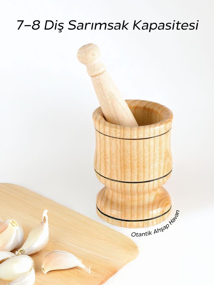 Ahşap Havan Sarımsak Döveceği Büyük Boy 12 Cm, 7 Diş Sarımsak Kapasite, Hakiki Ahşap Ezici
