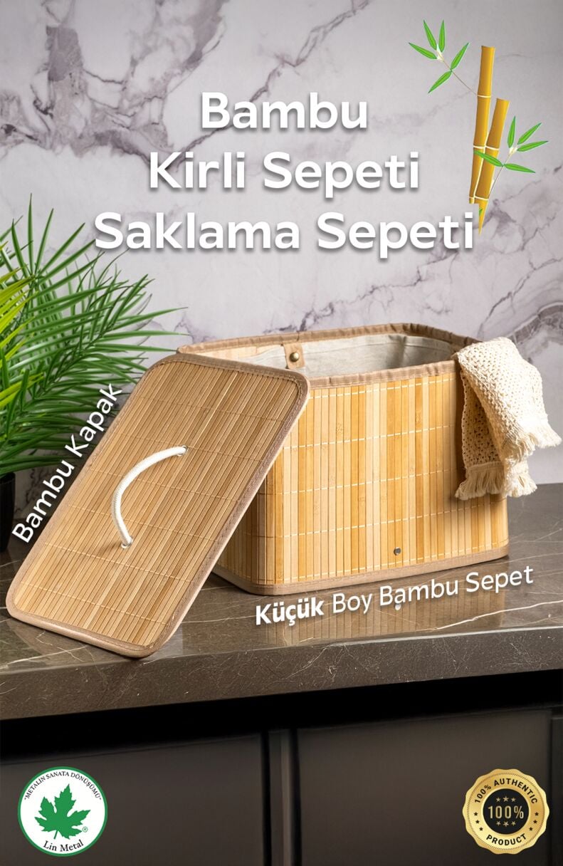 El Yapımı Bambu Dikdörtgen Çamaşır Sepet, Hasır Kirli Sepeti STD Katlanır Bambu Dikdörtgen Çamaşır Sepeti Küçük Boy