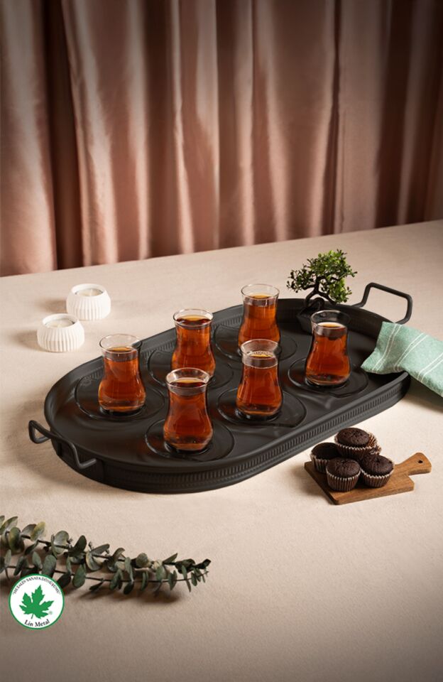 Lotus 57cm Elips Tepsi Tırtıklı ve Tel Kulplu (Baskısız)