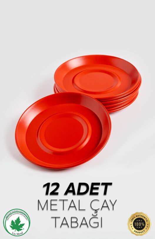 12'li Büyük Boy Metal Çay Tabağı, Kırılmaz, Paslanamz, Bükülmez Metal Çay Tabağı Seti