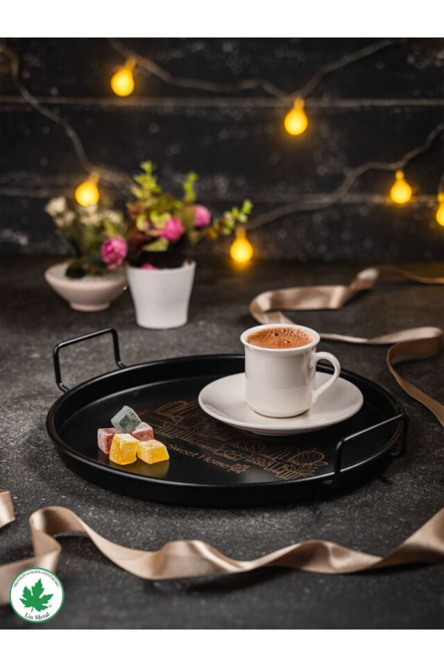 24cm Metal Kulplu Tepsi (Kaktüs Baskılı)