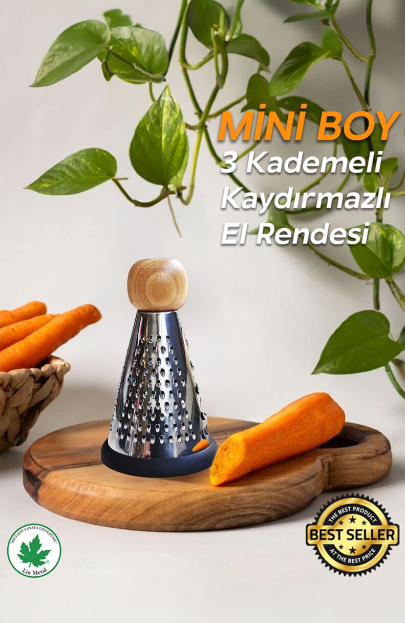 Silikon Tabanlı Lüks Konik RENDE 15 cm Bambu Topuzlu Kaydırmaz 3 Bıçaklı