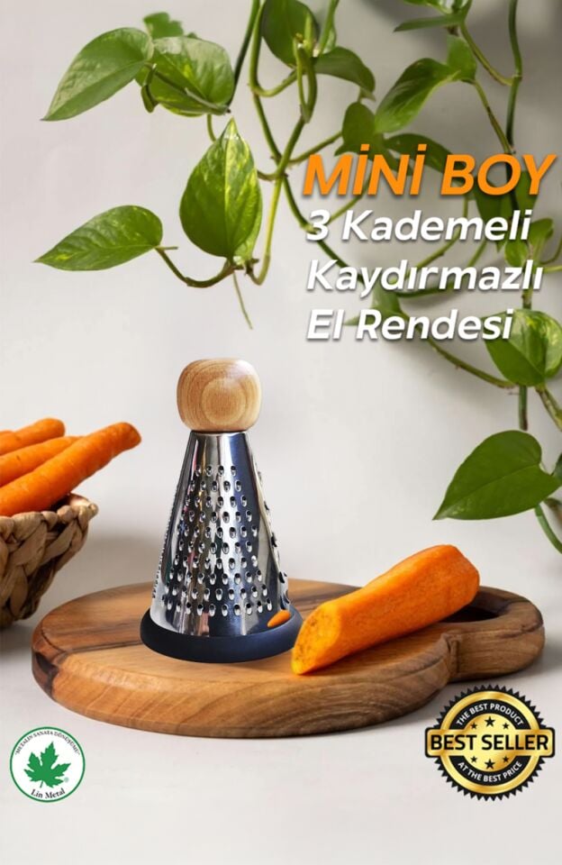 Silikon Tabanlı Lüks Konik RENDE 15 cm Bambu Topuzlu Kaydırmaz 3 Bıçaklı