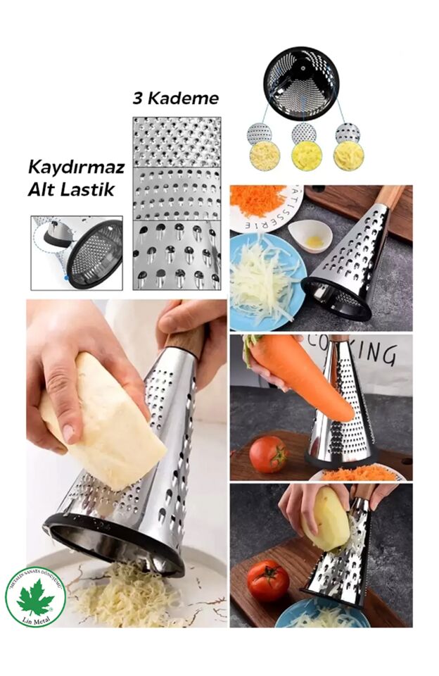 Silikon Tabanlı Lüks Konik RENDE 15 cm Bambu Topuzlu Kaydırmaz 3 Bıçaklı