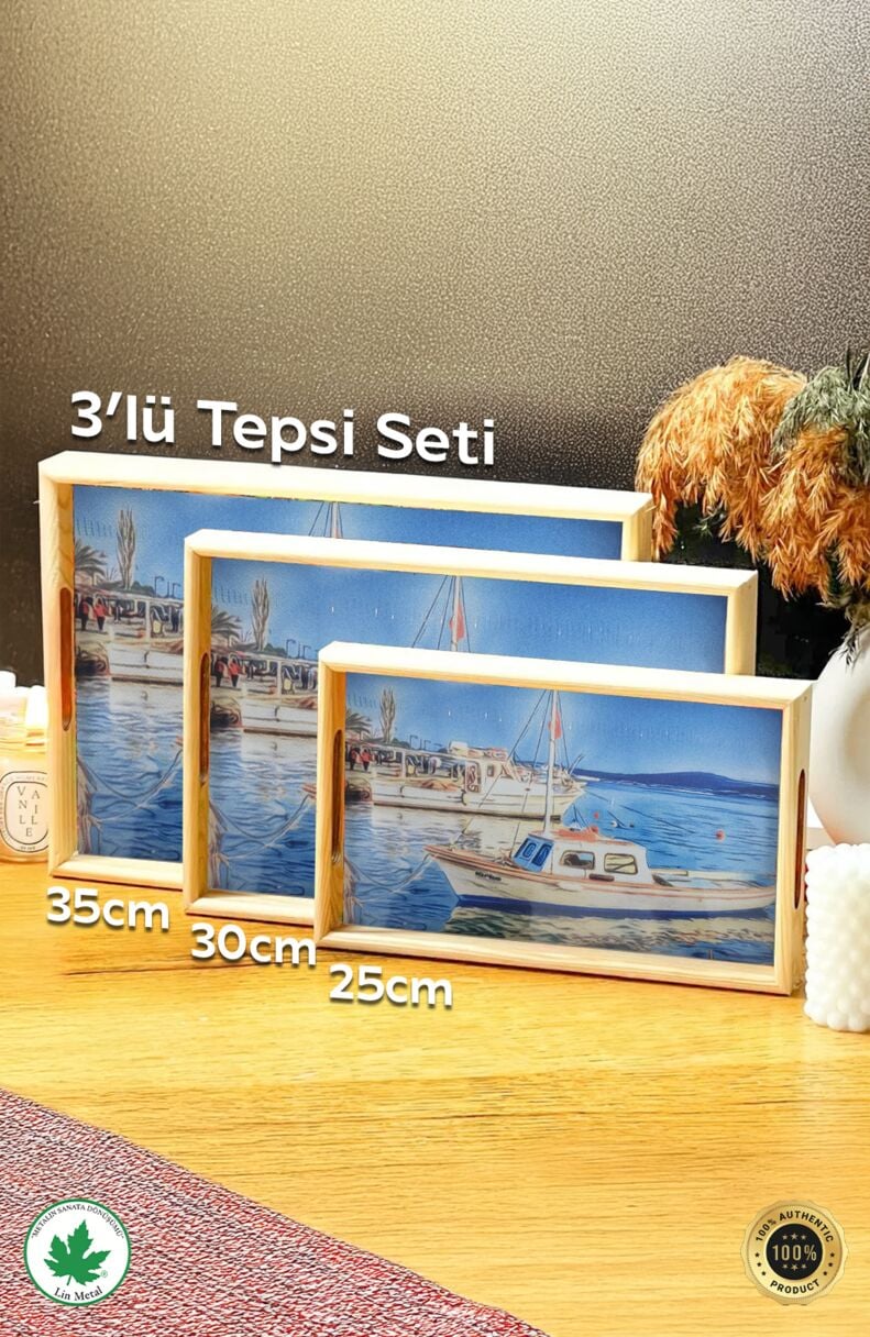 Tahta tepsiler 3'lü Set