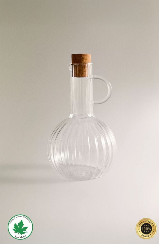 2 Li Yağdanlık Seti 350ml Ahşap Stantlı Mantar Kapaklı