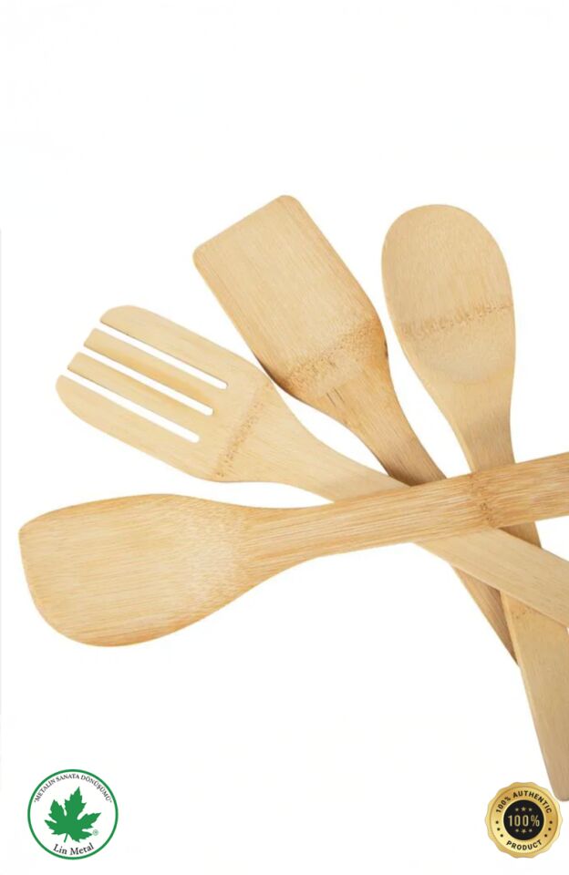 4'lü Tahta Yemek Gereçleri - 4 Boy Tahta Kaşık - Tahta Kaşık (28 Cm.-28 Cm.-32cm.)