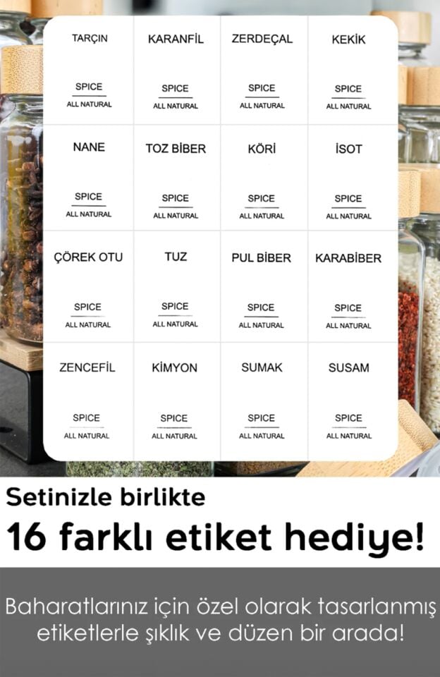 Cam Baharatlık 12'li SET Bambu Kapaklı